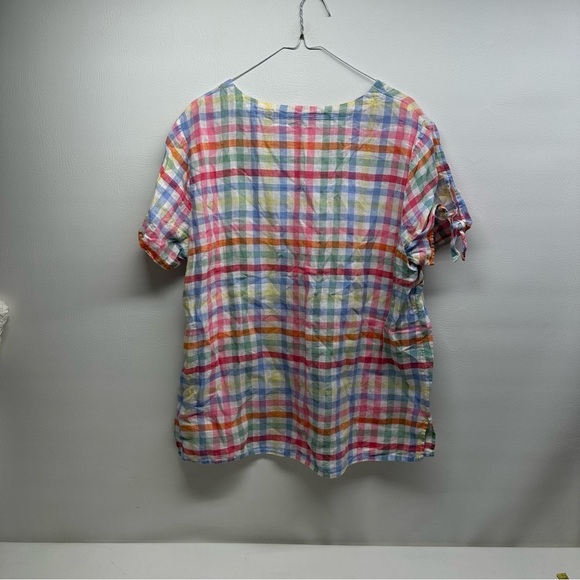 TALBOTS PLUS Colorful Plaid Women's linen TUNIC TOP SIZE 1X - Picture 2 of 9